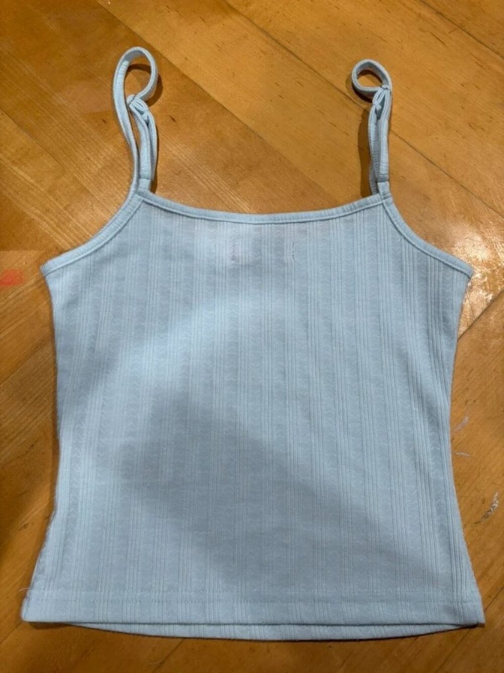 Light Blue Ribbed Cami Tank Top with Lace Trim Women’s XS - Picture 2 of 3